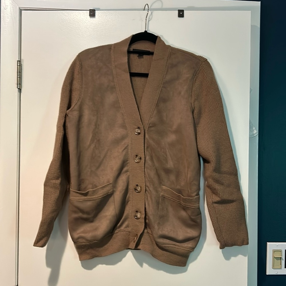 Faux suede and knit cardigan